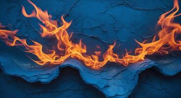 Abstract Fire and Ice. Dynamic Composition of Flames and Deep Blue Texture. photo