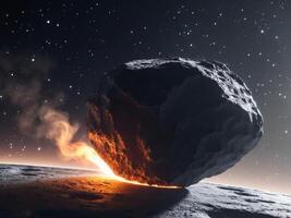 Asteroid Impact. A Dramatic Scene of Celestial Collision on a Barren World photo