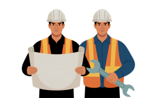 A workers in a helmets. Illustration on transparent background. Team or architects technician and construction worker with uniform. Industry staff working isolated png