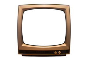 Retro standing TV isolated on transparent background, vintage old broadcasting television nostalgia of antique blank screen or monitor. Classic empty visual show of 80s or 90s png