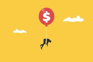 Balloon lifting Businessman up with dollar sign and floating in the air vector