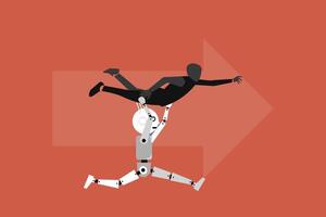 Artificial intelligence helping businessman make strategy and forecast. concept of support coworker, assistance, and partnership. vector