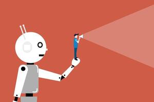 Artificial intelligence helping businessman make strategy and forecast. concept of support coworker, assistance, and partnership.1 vector
