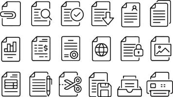Thin line icon set of document file folder form sheet report record attachment invoice checklist. Symbol collection. Pixel perfect icons, editable stroke. vector