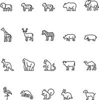 Icon set of wildfile animals of Africa safari zoo. Editable stroke. Thin line icons collection, flat illustrations. vector