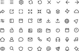 Thin line icon set for graphical user interface ui of mobile app web application software button. Pixel perfect icons, editable stroke. vector