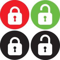 Icon set of open and closed lock security safety protection privacy authentication access. Editable stroke. Thin line icons collection, flat illustrations. vector