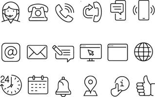 Thin line icon set of customer service, contact, support, help desk, information, call center, chat. Pixel perfect icons, editable stroke. vector