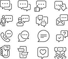 Thin line icon set chat speech bubbles. Concept of communication conversation messaging dialogue online chat texting commenting. Pixel perfect icons, editable stroke. vector