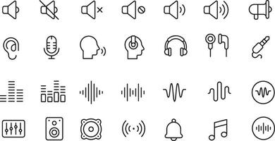 Thin line icon set of audio sound volume music level. Symbol collection. Pixel perfect icons, editable stroke. vector
