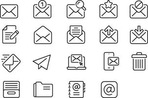 Thin line icon set of mail email e-mail communication sending receiving message. Symbol collection. Pixel perfect icons, editable stroke. vector