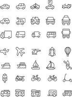 Pixel perfet icon set of various vehicle types. Thin line illustrations. vector