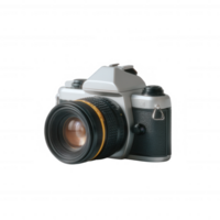 Retro camera with a classic design featuring a black body and a large lens png