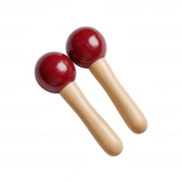 Two vibrant red maracas with wooden handles, perfect for musical enjoyment and rhythm. Ideal for children and adults alike to enhance creativity and fun in music. png