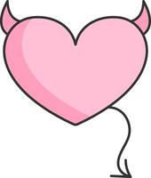 heart icon with horns and tail of an imp, simple linear pink icons, isolated on a white background, doodle and sketch style, hand drawing vector