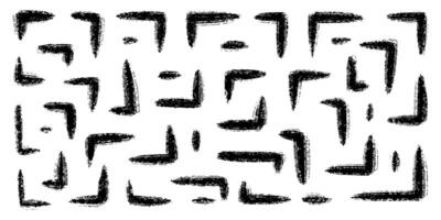 Chalk hand drawn corner elements with dots, rectangular frames, text corner, quote frame, geometric pattern. Crayon marker lines, underlines, frames, grunge texture, doodle sketch illustration vector