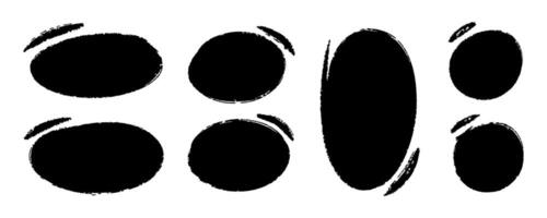 Grunge Hand Drawn Circle Highlights with dry brush or marker texture. Marker Scribble Elements. Sketchy rough oval and circular frames perfect for emphasizing text, UX design elements, note-taking vector