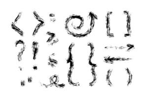 Hand Drawn Brush Stroke Punctuation Marks and Symbols. Quotation marks, parentheses, brackets, dashes, dots. Perfect for modern typography, posters, packaging, creative layouts, and bold graphic vector