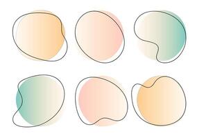 Color liquid blob shapes, pastel gradient organic random forms with lines, abstract fluid silhouette, simple smooth ink stain. Highlight for branding, social media, packaging vector