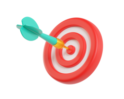 Darts icon. The dart hits the target in the center. Target icon for website design, app, and ui. 3d rendering png