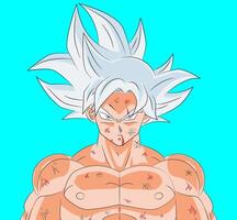 2D illustration of Goku in Ultra Instinct with combat damage vector