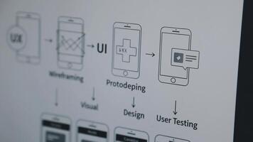 A whiteboard with a diagram of a smartphone video