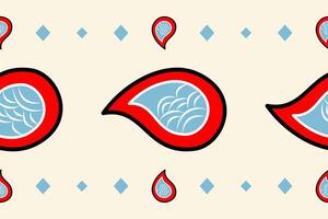 Abstract Animal's Scale Japanese Style or Something Individual Imaginary with Red Cyan Blue White Black On Light Beige Background. Modern Ornate Scroll Pattern for All Decoration Clothes Collar Scarf vector
