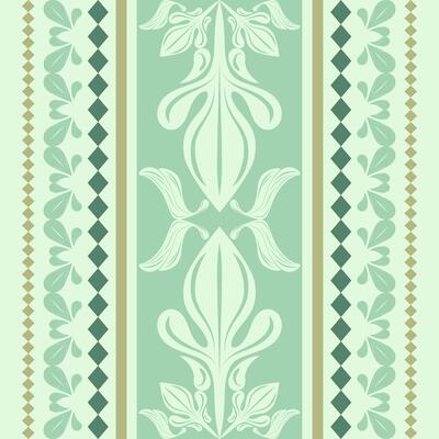 Exquisitely Royal Light Pastel Green Like Mint Tone and Viridian Gold Ornament Ancient Luxury Pattern. Medieval Geometric Fleur de lis Victorian Element Design for Collar Neck Border Apparel Cape Flag