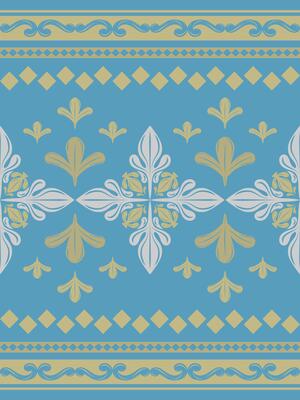 Elegance Golden Leaves Embroidery and Royal Silver Combine Florals Luxury Design Scroll Ornament Combine with Geometric Harmony like Sky Pattern on Blue Background for All Decoration Silk Kebaya Batik