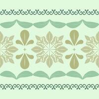 Intricate Luxury Textiles Design about Abstract Waterlily Florals Design with Gold Scroll Ornament on Green Shades Background. Timeless Classy Baroque Hand Drawn Pattern Border for textiles embroidery vector