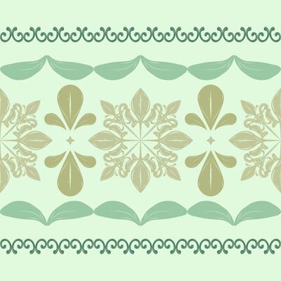 Intricate Luxury Textiles Design about Abstract Waterlily Florals Design with Gold Scroll Ornament on Green Shades Background. Timeless Classy Baroque Hand Drawn Pattern Border for textiles embroidery
