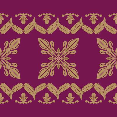 Motif Detailed Royal Florals Pattern Border Decoration with Blooming Leaves Striped. Classy Medieval Art Hand Drawn with Gold on Burgundy Background Opulence Rich Byzantine for Tiles Embroidery Carpet