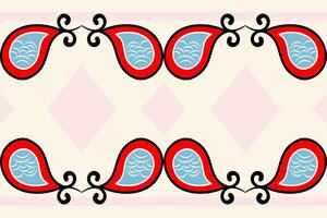 Abstract Drawing Dew Drops Modern Pattern with Scroll Ornament Like a Wave Paisley in the Ocean. Red Cyan White Black on Cream Background for All Decoration as Wallpaper Border Frame Embroidery Collar vector