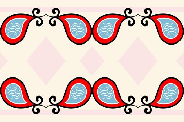 Abstract Drawing Dew Drops Modern Pattern with Scroll Ornament Like a Wave Paisley in the Ocean. Red Cyan White Black on Cream Background for All Decoration as Wallpaper Border Frame Embroidery Collar