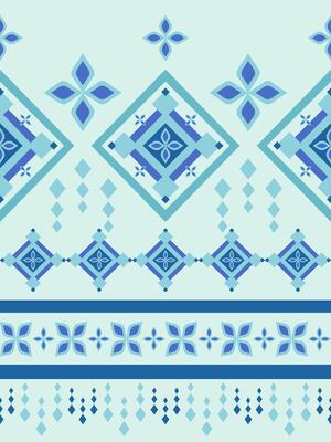 Traditional Elegance Ancient Motif Square Diamond Geometric Pattern Ethnic Tribal Style with Deep and Light Blue Ornament. Linear Color Shades Border For Clothes Embroidery Homespun Weaves Silk Greek