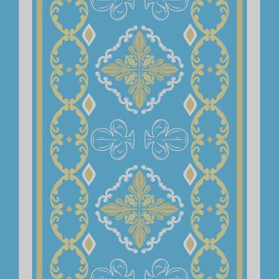 Elegance Golden Silver Striped Border Pattern with Delicate Scroll Ornament Fleur de lis Medieval Abstract Floral Design on Blue Background. Exquisite Luxury Frame and Geometric For Embroidery Carpet