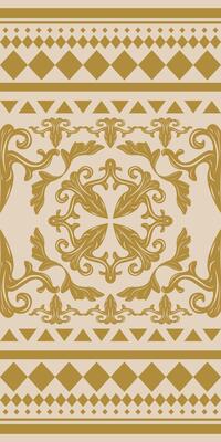 Ancient Exquisite Luxury Intricate Haute Couture Border Pattern with Opulence Gold Scroll Ornament on Beige Background. Dainty Blooming at Center with Leaves Frame Decoration Elegance Vibe Decoration