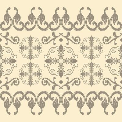 Filigree Elaborate Silver Grey Color Ornament on Beige Background. Cross Victorian Medieval Baroque Rich Opulence Luxury Pattern for Carpet Curtain Wallpaper Embroidery Batik Mosaic Border Tiles Floor