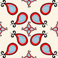 Exotic Florals Paisley Harmony Combine with Colorful Scroll Ornament Delicate Pattern. Cream Background with Red Light Blue White Black Element like a Classic Abstract Vintage Style for all decoration vector