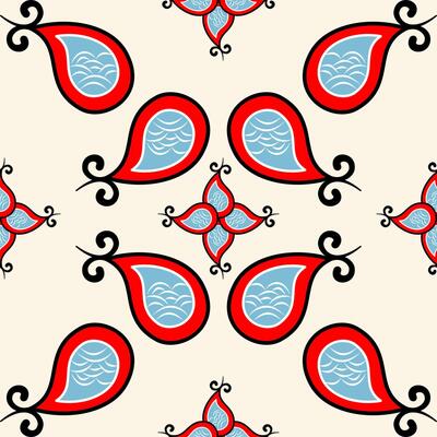 Exotic Florals Paisley Harmony Combine with Colorful Scroll Ornament Delicate Pattern. Cream Background with Red Light Blue White Black Element like a Classic Abstract Vintage Style for all decoration