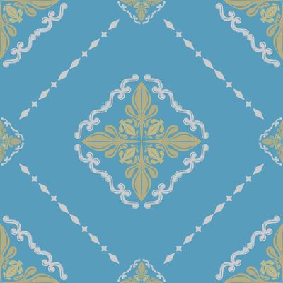 Neatly Seamless Pattern with Scroll Ornament Royal Design Gold Silver on Blue Background Damask Victorian Design for all kind of Luxury Decoration as Wallpaper Textiles Fabrics Bedding Fashion Apparel