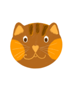 Charming illustration of a brown cat head with a cute expression and colorful features. Perfect for childrens books, design projects, and imaginative digital media use. png