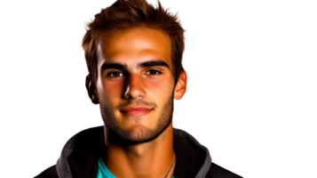 Headshot of a handsome young man smiling softly, cut out transparent png