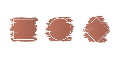 Decorative white line frames with mocha mousse, brown color background for note text. Abstract monochrome design, copy space. Grunge paintbrush and rectangle, circle, square shape. illustration vector