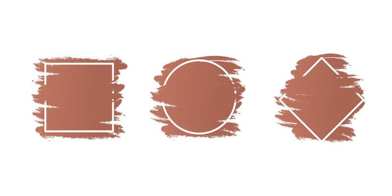 Decorative white line frames with mocha mousse, brown color background for note text. Abstract monochrome design, copy space. Grunge paintbrush and rectangle, circle, square shape. illustration
