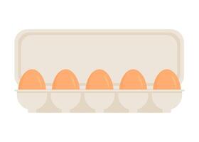Chicken eggs in pack. Fresh brown eggs in paper box, container. Whole egg in eggshell. illustration vector