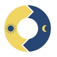 Change day and night cycle, movement path sun and moon icon. 24 clock with time of day. Circle with arrow sun and moon. illustration vector
