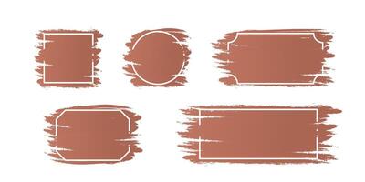 Decorative white line frames with mocha mousse, brown color background for note text. Abstract monochrome design, copy space. Grunge paintbrush and rectangle, circle, square shape illustration vector