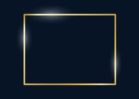 Decorative gold rectangle frame on dark blue background. Vintage rectangular shape from line. Highlight and underline text box decorative. Golden line border. illustration vector