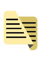 Stylized file symbol, light brown folded page. Abstract paper graphic, yellow, black text lines vector